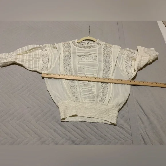 NWOT Free People Victorian Crochet Lace Ruffle 3/4 Sleeve Blouse Cottagecore - Picture 14 of 15